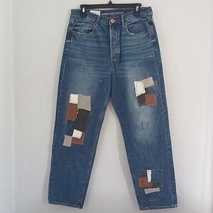American Eagle 90s custom boyfriend patchwork  jeans